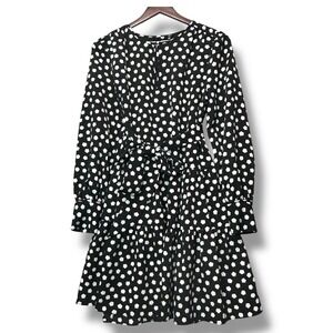 Kate Spade NY Women Black‎ White Polka Dot Belted Tiered Dress M Cocktail Retro